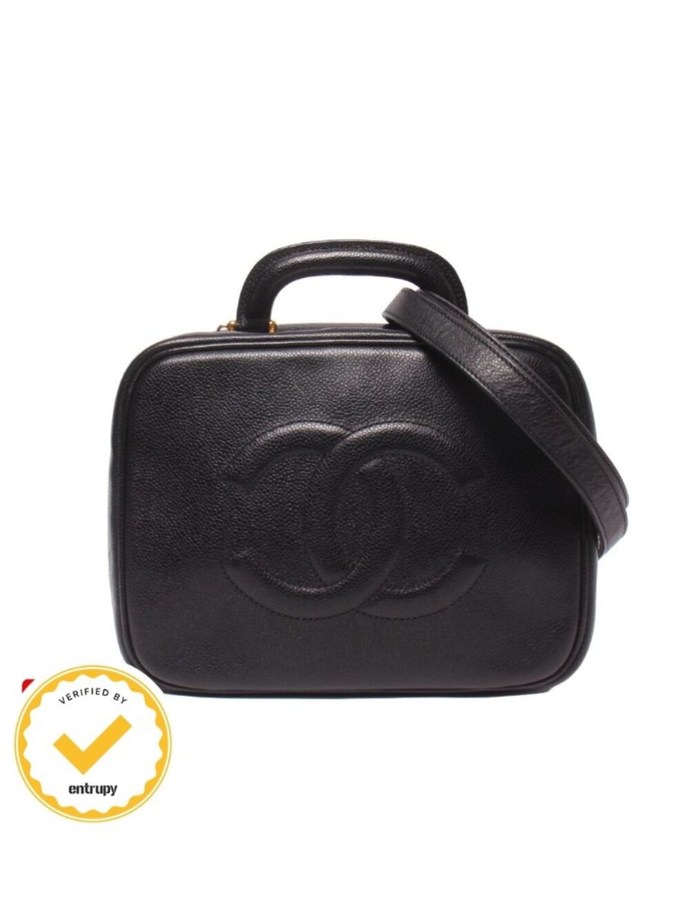 Chanel 2-Way Vanity Shoulder Bag Crossbody CC Logo Caviar Leather Gold No 5